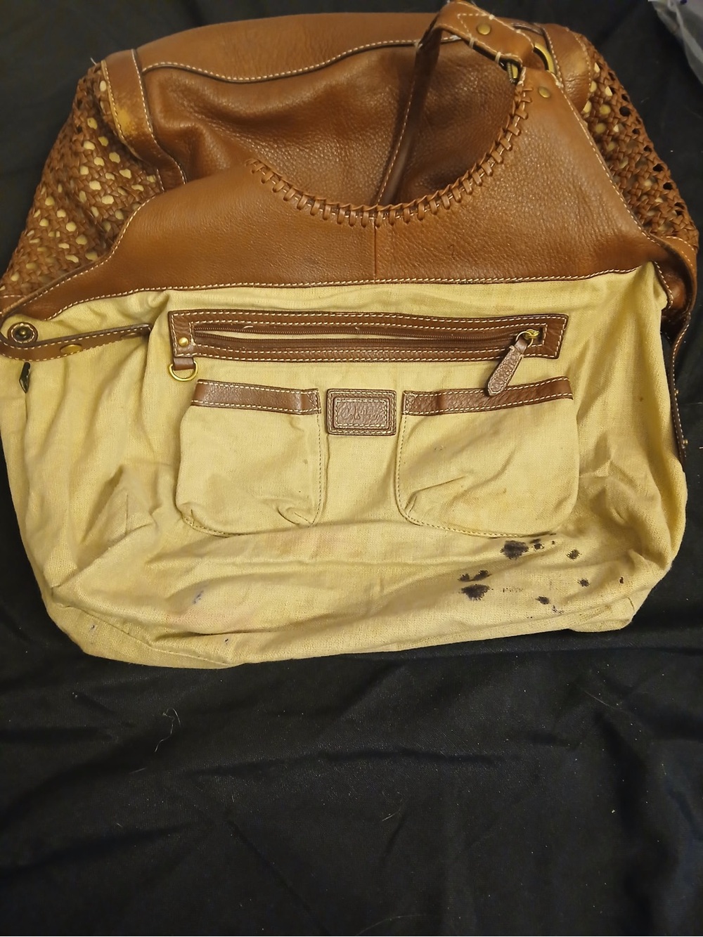 Cole Haan Tan Woven Leather Shoulder Bag with Gold Lock - Picture 15 of 16